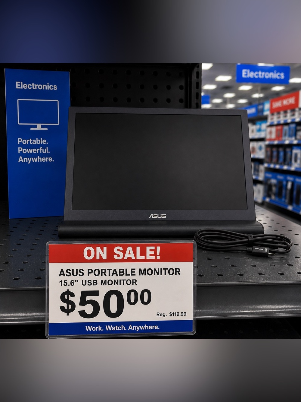 ASUS MB168B 15.6 Inch USB Portable Monitor Ultra-Slim + USB Cable & Case